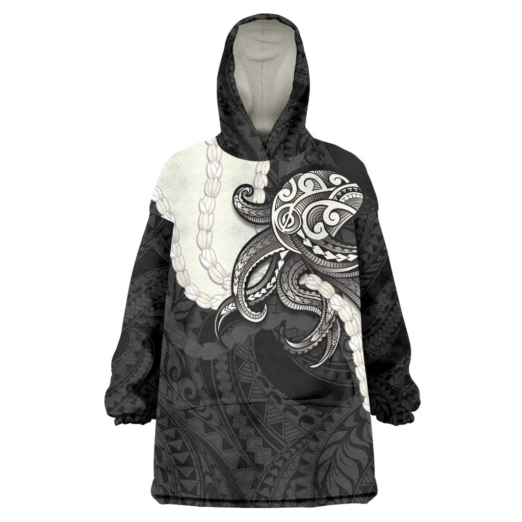 Black Polynesia Tribal Octopus Tattoo Wearable Blanket Hoodie Pikake Lei Polynesian Pattern
