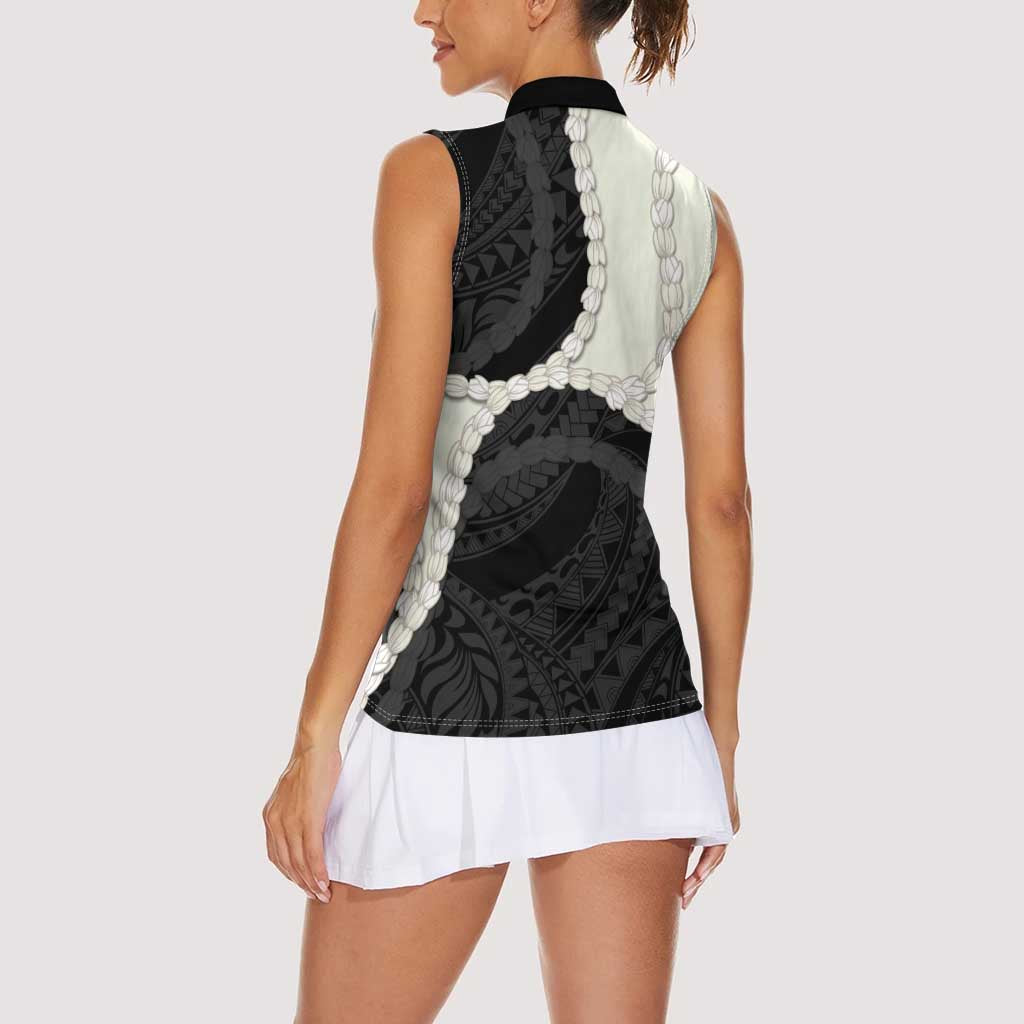 Black Polynesia Tribal Octopus Tattoo Women Sleeveless Polo Shirt Pikake Lei Polynesian Pattern