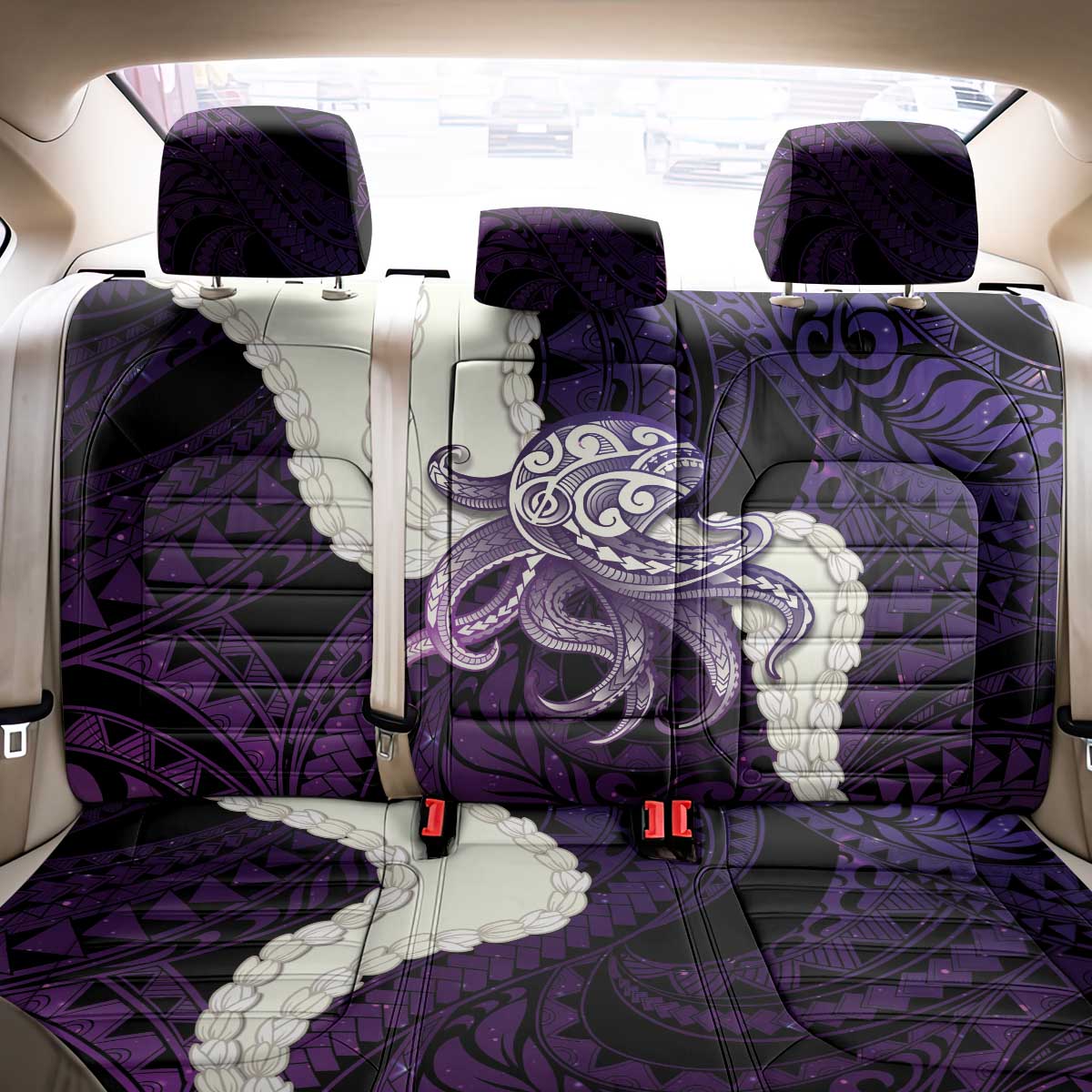 Purple Galaxy Polynesia Tribal Octopus Tattoo Back Car Seat Cover Pikake Lei Polynesian Pattern