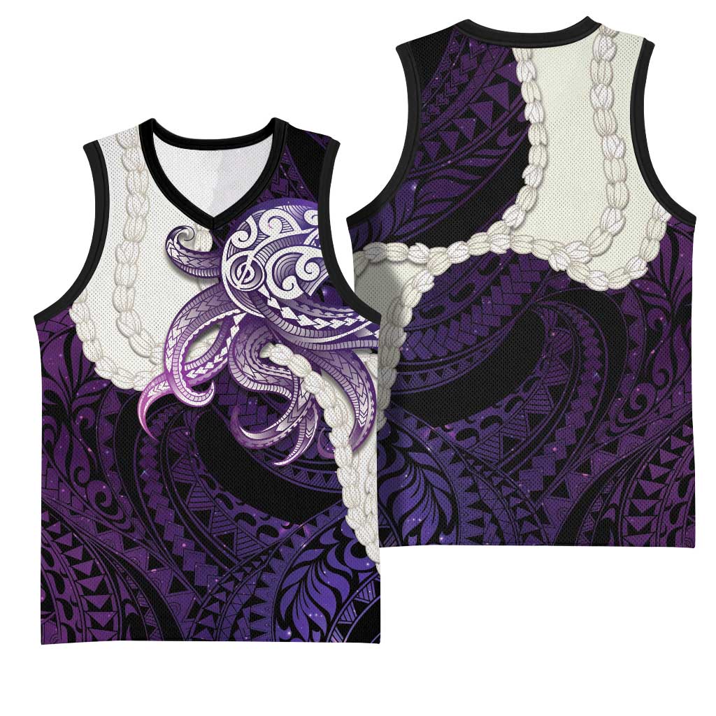 Purple Galaxy Polynesia Tribal Octopus Tattoo Basketball Jersey Pikake Lei Polynesian Pattern