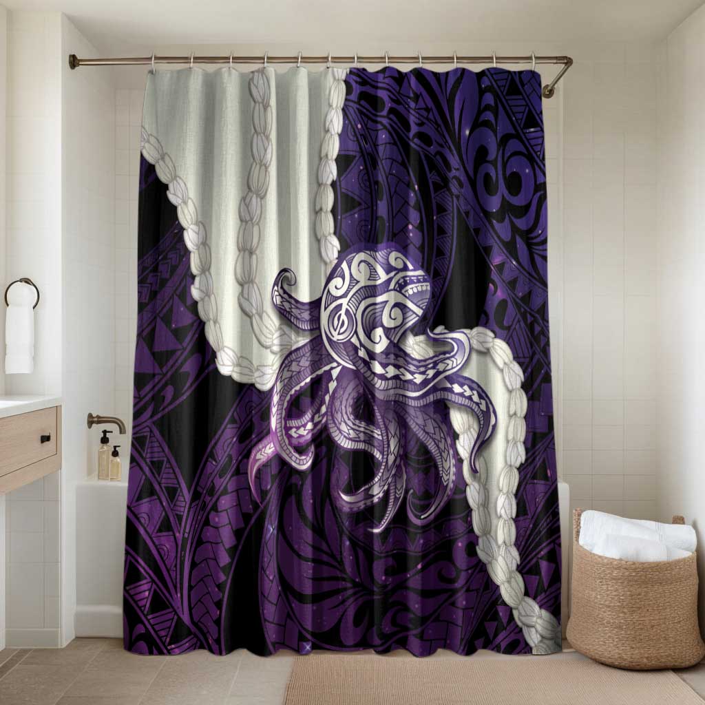 Purple Galaxy Polynesia Tribal Octopus Tattoo Bathroom Set Pikake Lei Polynesian Pattern