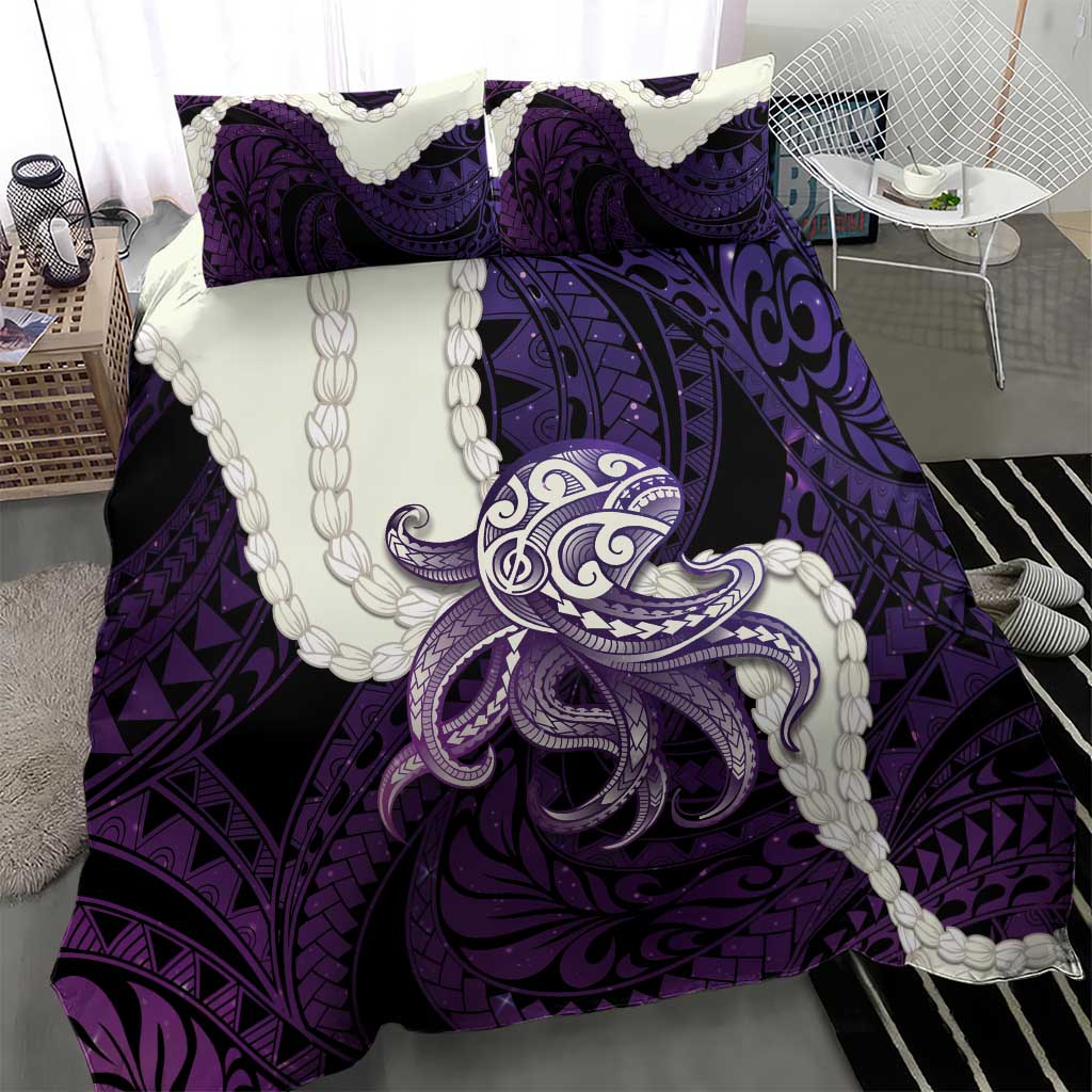 Purple Galaxy Polynesia Tribal Octopus Tattoo Bedding Set Pikake Lei Polynesian Pattern