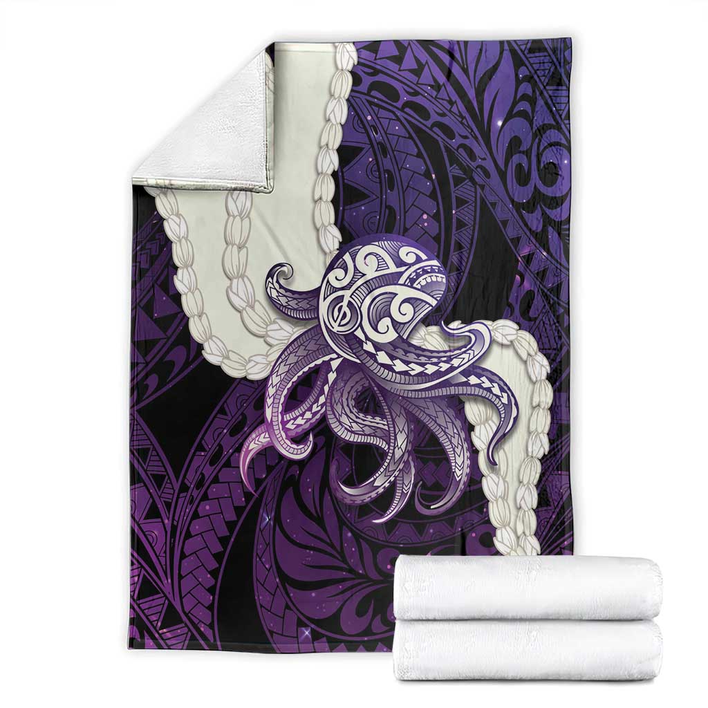 Purple Galaxy Polynesia Tribal Octopus Tattoo Blanket Pikake Lei Polynesian Pattern