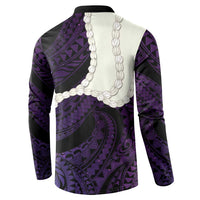 Purple Galaxy Polynesia Tribal Octopus Tattoo Button Sweatshirt Pikake Lei Polynesian Pattern