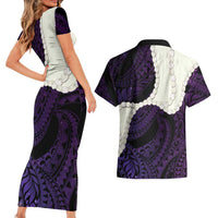 Purple Galaxy Polynesia Tribal Octopus Tattoo Couples Matching Short Sleeve Bodycon Dress and Hawaiian Shirt Pikake Lei Polynesian Pattern LT14 - Polynesian Pride
