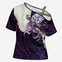 Purple Galaxy Polynesia Tribal Octopus Tattoo Cross Shoulder Shirt Pikake Lei Polynesian Pattern LT14 Female Purple - Polynesian Pride