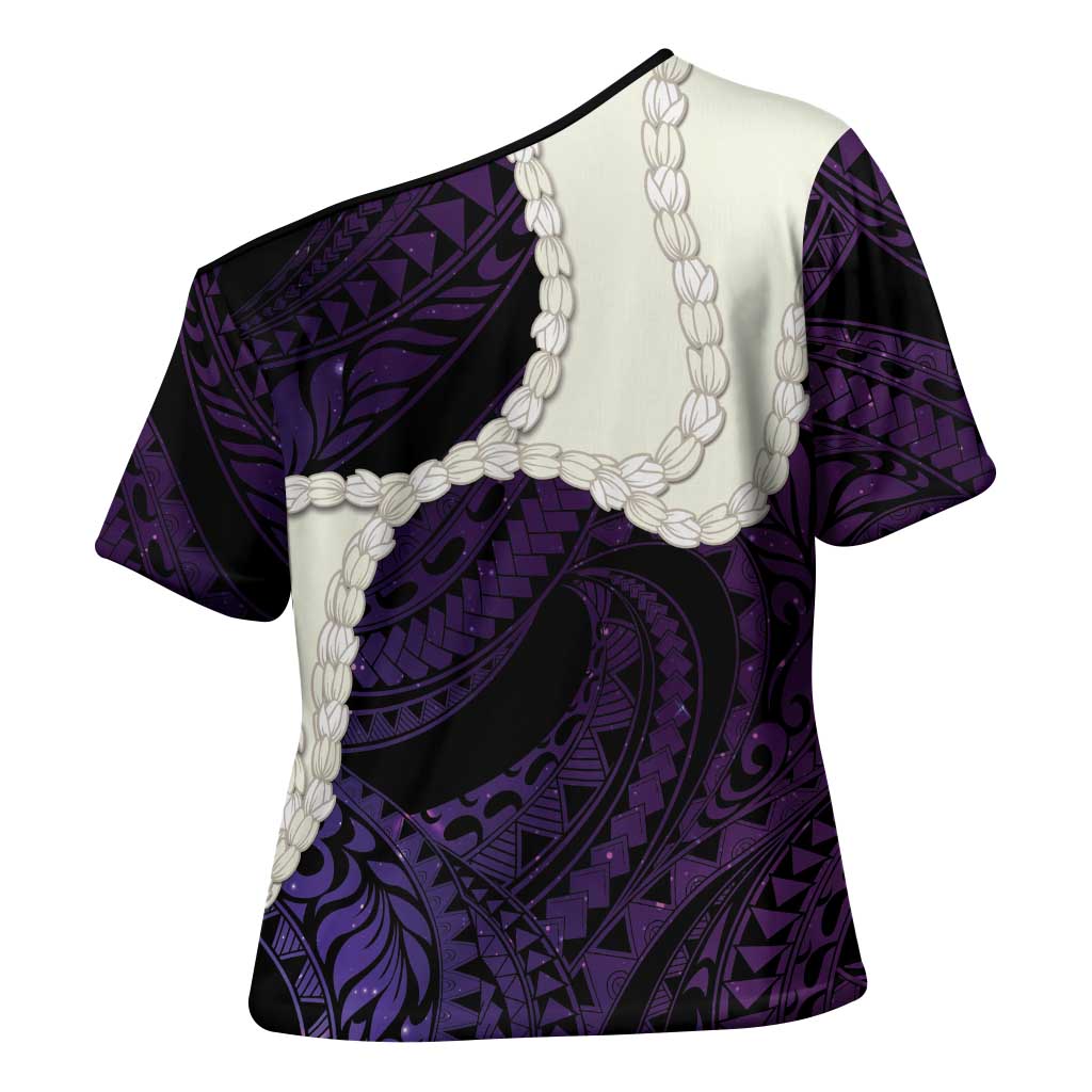 Purple Galaxy Polynesia Tribal Octopus Tattoo Cross Shoulder Shirt Pikake Lei Polynesian Pattern LT14 - Polynesian Pride