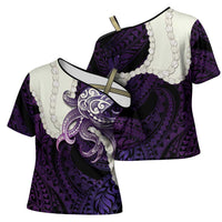Purple Galaxy Polynesia Tribal Octopus Tattoo Cross Shoulder Shirt Pikake Lei Polynesian Pattern LT14 - Polynesian Pride