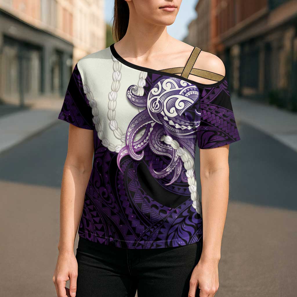 Purple Galaxy Polynesia Tribal Octopus Tattoo Cross Shoulder Shirt Pikake Lei Polynesian Pattern LT14 - Polynesian Pride