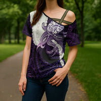 Purple Galaxy Polynesia Tribal Octopus Tattoo Cross Shoulder Shirt Pikake Lei Polynesian Pattern LT14 - Polynesian Pride