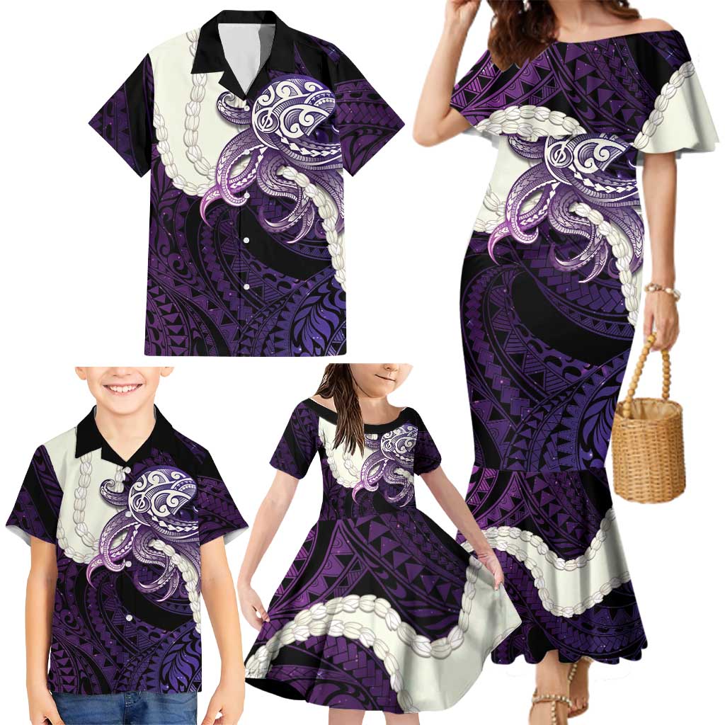 Purple Galaxy Polynesia Tribal Octopus Tattoo Family Matching Mermaid Dress and Hawaiian Shirt Pikake Lei Polynesian Pattern LT14 - Polynesian Pride