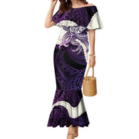 Purple Galaxy Polynesia Tribal Octopus Tattoo Family Matching Mermaid Dress and Hawaiian Shirt Pikake Lei Polynesian Pattern LT14 Mom's Dress Purple - Polynesian Pride