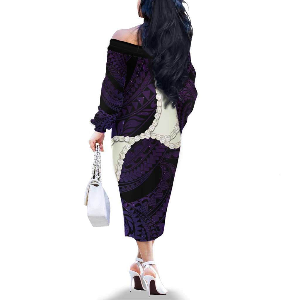 Purple Galaxy Polynesia Tribal Octopus Tattoo Family Matching Off The Shoulder Long Sleeve Dress and Hawaiian Shirt Pikake Lei Polynesian Pattern LT14 - Polynesian Pride