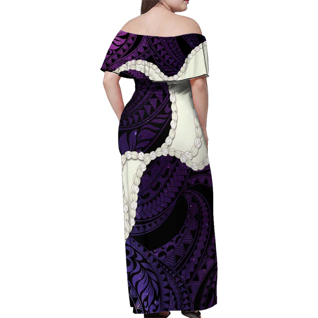 Purple Galaxy Polynesia Tribal Octopus Tattoo Family Matching Off Shoulder Maxi Dress and Hawaiian Shirt Pikake Lei Polynesian Pattern LT14 - Polynesian Pride