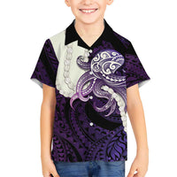 Purple Galaxy Polynesia Tribal Octopus Tattoo Family Matching Off Shoulder Maxi Dress and Hawaiian Shirt Pikake Lei Polynesian Pattern LT14 Son's Shirt Purple - Polynesian Pride