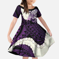 Purple Galaxy Polynesia Tribal Octopus Tattoo Family Matching Off Shoulder Short Dress and Hawaiian Shirt Pikake Lei Polynesian Pattern LT14 Daughter's Dress Purple - Polynesian Pride