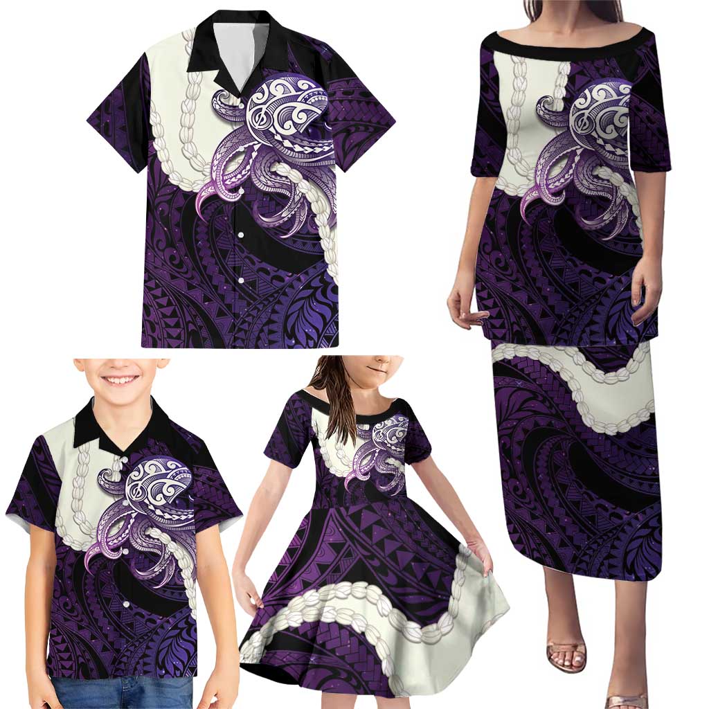 Purple Galaxy Polynesia Tribal Octopus Tattoo Family Matching Puletasi and Hawaiian Shirt Pikake Lei Polynesian Pattern LT14 - Polynesian Pride