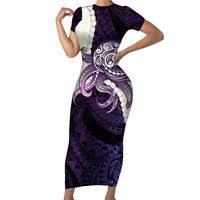 Purple Galaxy Polynesia Tribal Octopus Tattoo Family Matching Short Sleeve Bodycon Dress and Hawaiian Shirt Pikake Lei Polynesian Pattern LT14 Mom's Dress Purple - Polynesian Pride