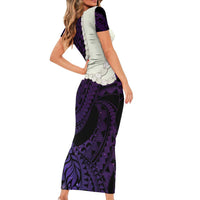 Purple Galaxy Polynesia Tribal Octopus Tattoo Family Matching Short Sleeve Bodycon Dress and Hawaiian Shirt Pikake Lei Polynesian Pattern LT14 - Polynesian Pride