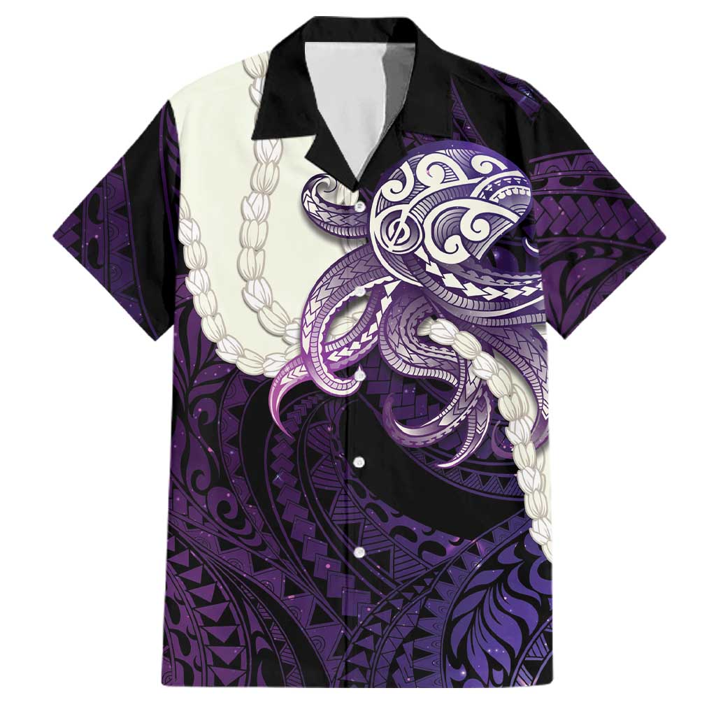 Purple Galaxy Polynesia Tribal Octopus Tattoo Family Matching Summer Maxi Dress and Hawaiian Shirt Pikake Lei Polynesian Pattern LT14 Dad's Shirt - Short Sleeve Purple - Polynesian Pride