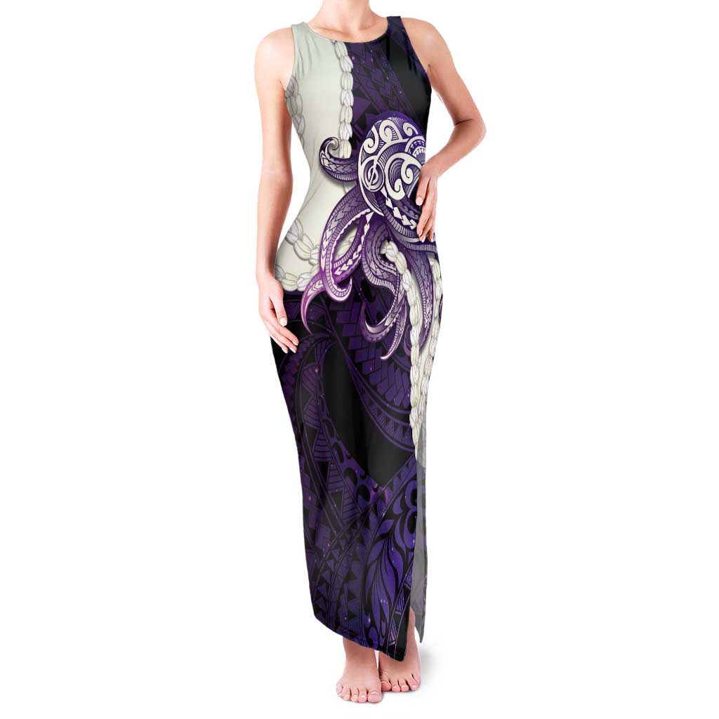 Purple Galaxy Polynesia Tribal Octopus Tattoo Family Matching Tank Maxi Dress and Hawaiian Shirt Pikake Lei Polynesian Pattern LT14 Mom's Dress Purple - Polynesian Pride