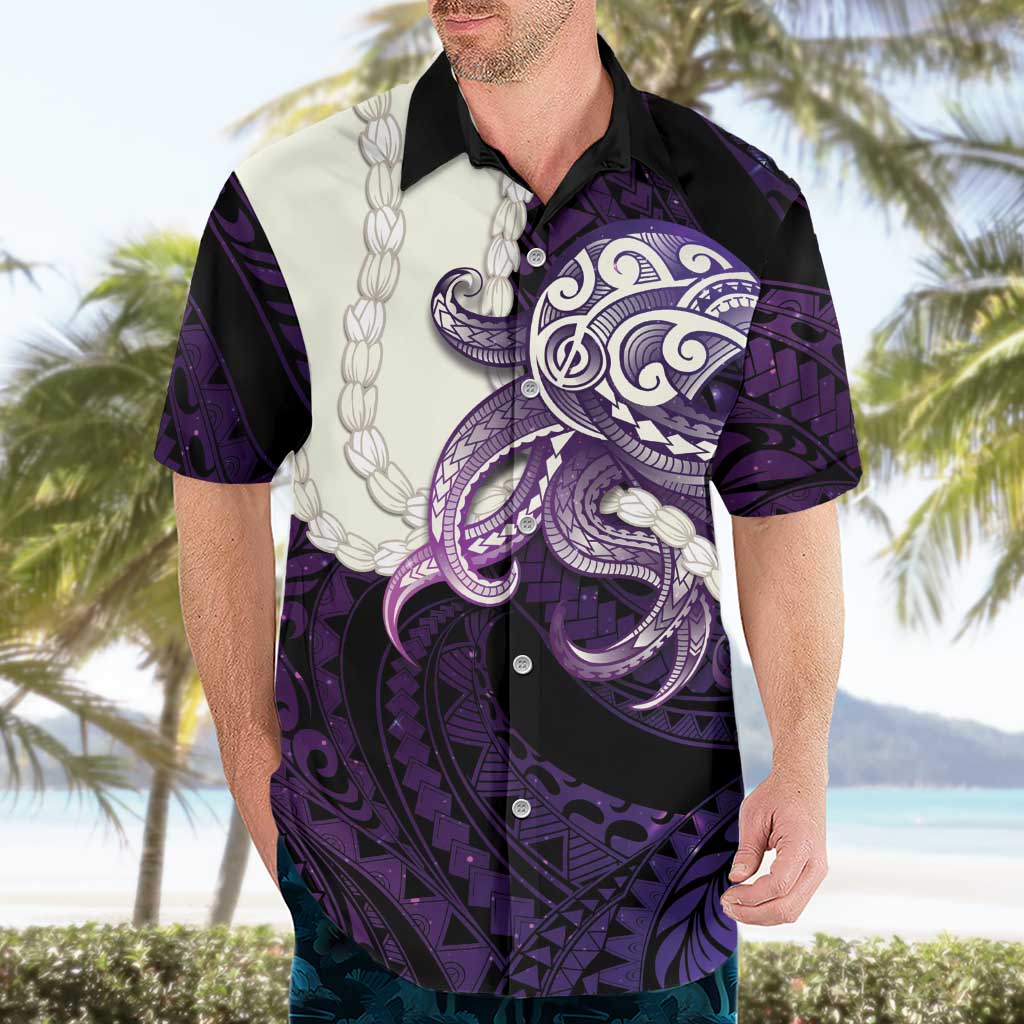 Purple Galaxy Polynesia Tribal Octopus Tattoo Hawaiian Shirt Pikake Lei Polynesian Pattern