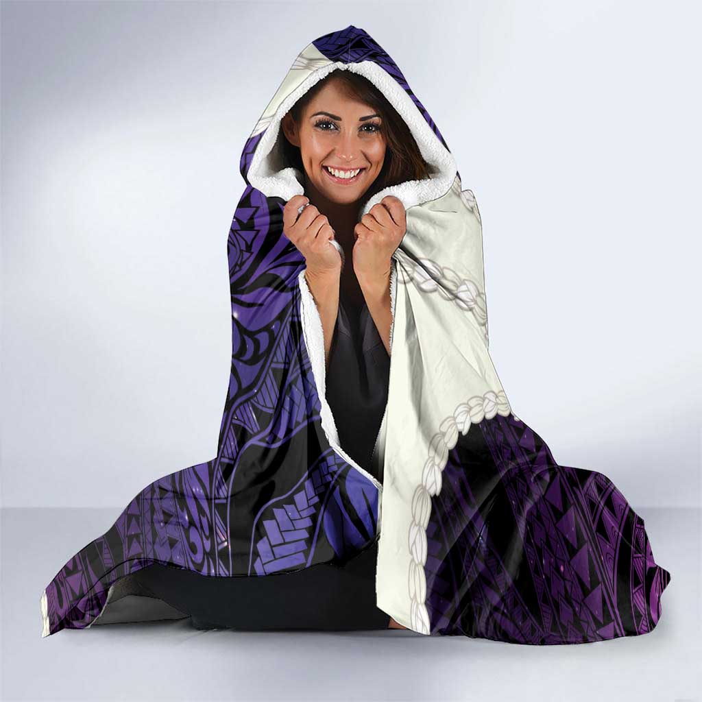 Purple Galaxy Polynesia Tribal Octopus Tattoo Hooded Blanket Pikake Lei Polynesian Pattern
