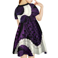 Purple Galaxy Polynesia Tribal Octopus Tattoo Kid Short Sleeve Dress Pikake Lei Polynesian Pattern