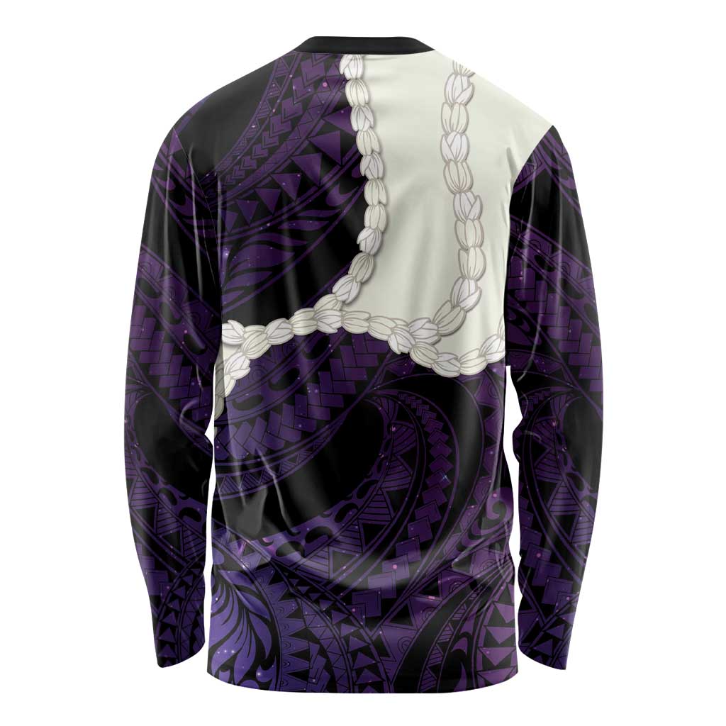 Purple Galaxy Polynesia Tribal Octopus Tattoo Long Sleeve Shirt Pikake Lei Polynesian Pattern