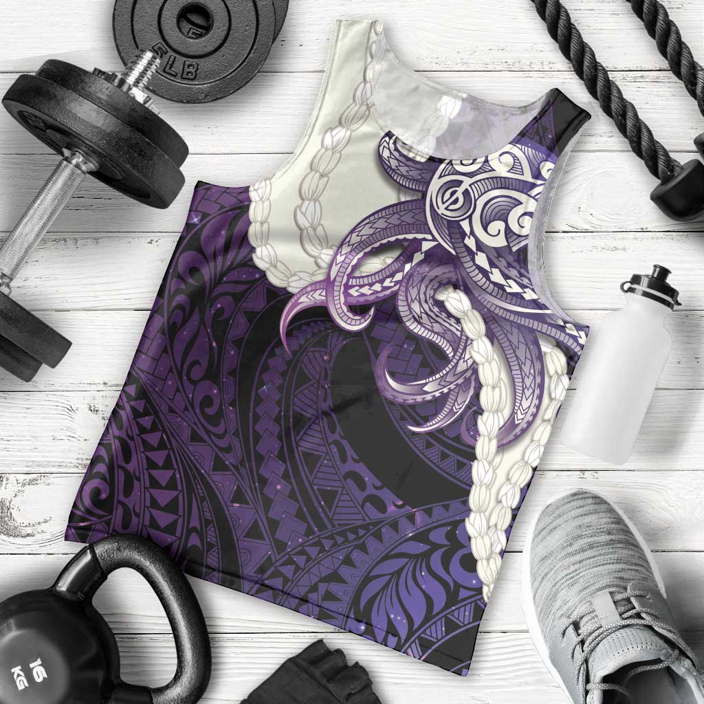 Purple Galaxy Polynesia Tribal Octopus Tattoo Men Tank Top Pikake Lei Polynesian Pattern