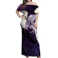 Purple Galaxy Polynesia Tribal Octopus Tattoo Off Shoulder Maxi Dress Pikake Lei Polynesian Pattern