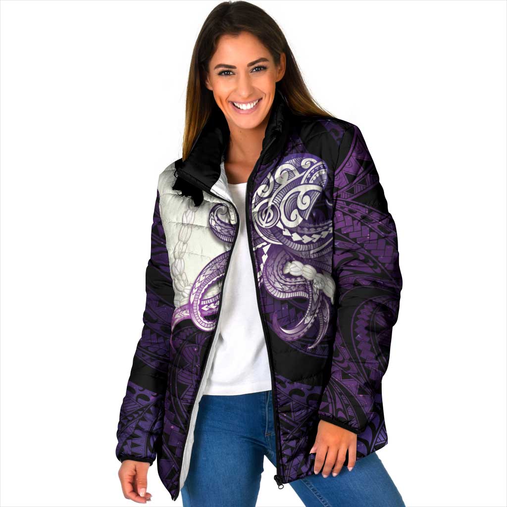Purple Galaxy Polynesia Tribal Octopus Tattoo Padded Jacket Pikake Lei Polynesian Pattern