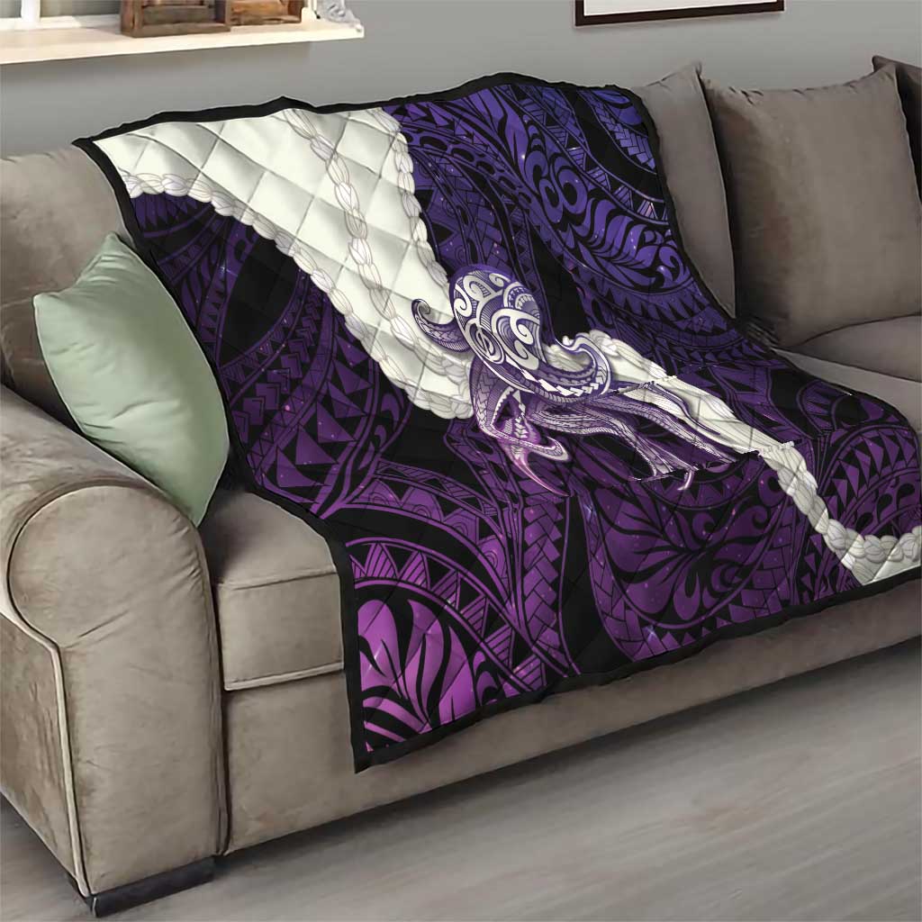 Purple Galaxy Polynesia Tribal Octopus Tattoo Quilt Pikake Lei Polynesian Pattern