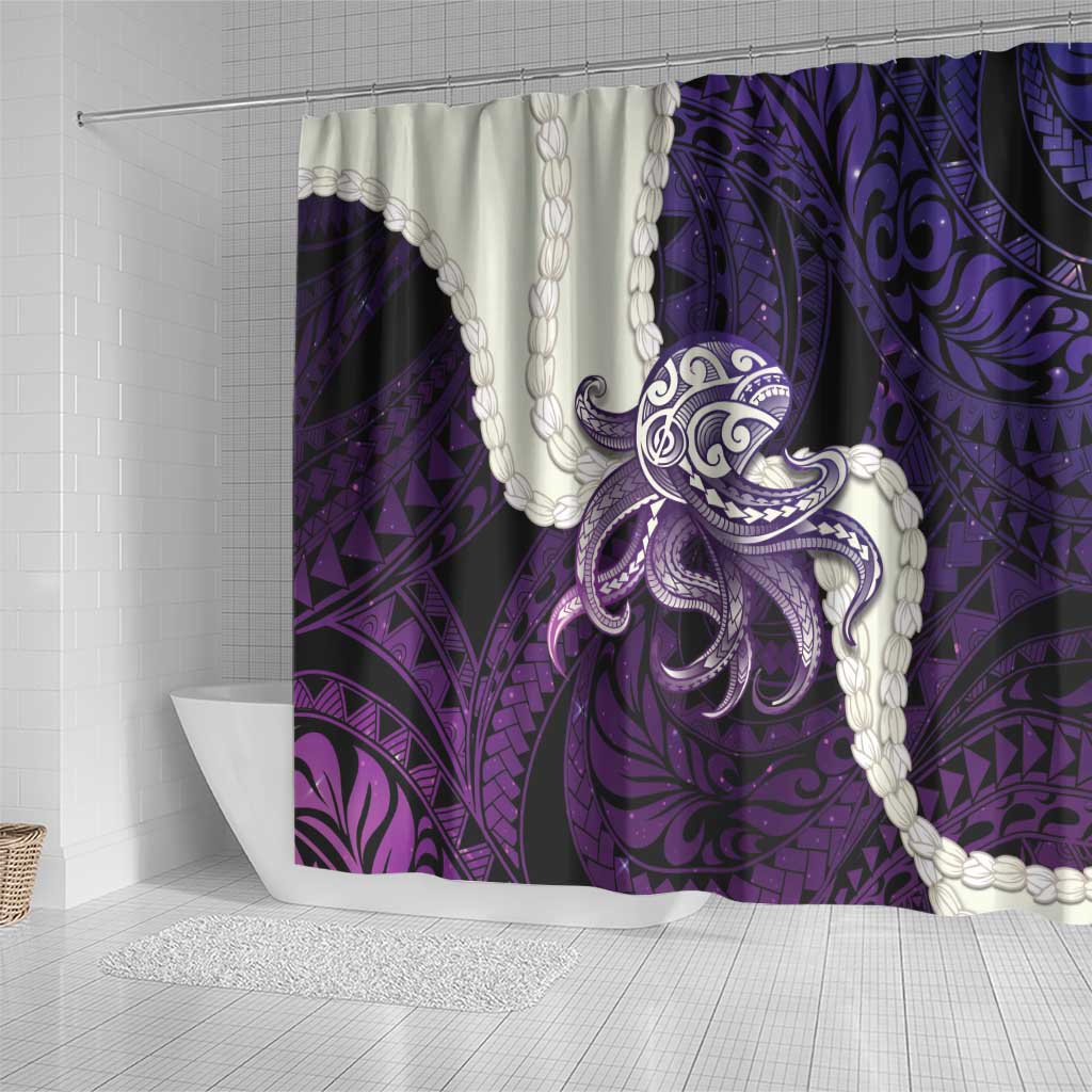 Purple Galaxy Polynesia Tribal Octopus Tattoo Shower Curtain Pikake Lei Polynesian Pattern