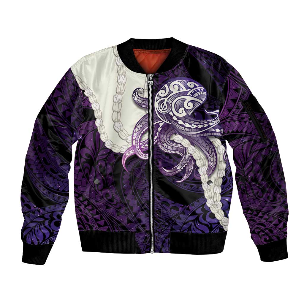 Purple Galaxy Polynesia Tribal Octopus Tattoo Sleeve Zip Bomber Jacket Pikake Lei Polynesian Pattern