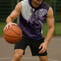 Purple Galaxy Polynesia Tribal Octopus Tattoo Sleeveless Hoodie Pikake Lei Polynesian Pattern