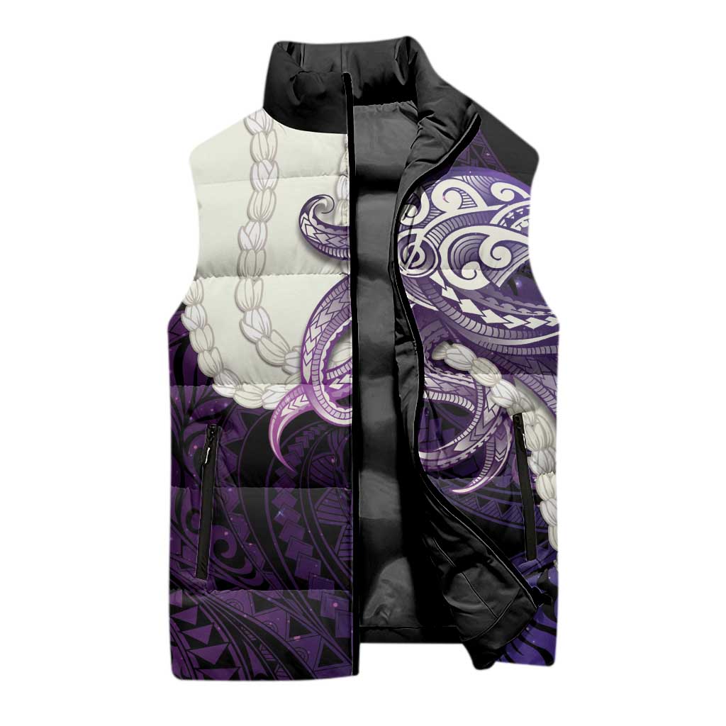 Purple Galaxy Polynesia Tribal Octopus Tattoo Sleeveless Puffer Jacket Pikake Lei Polynesian Pattern