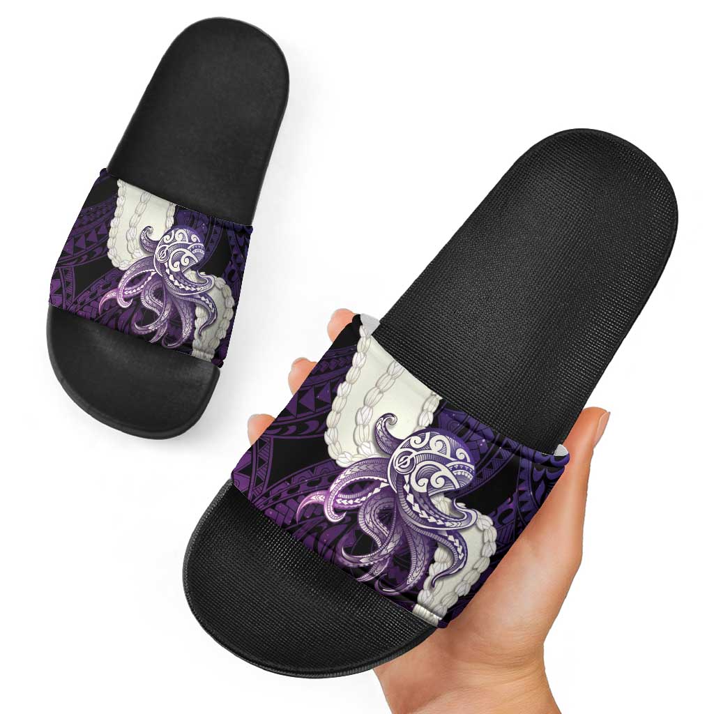 Purple Galaxy Polynesia Tribal Octopus Tattoo Slide Sandals Pikake Lei Polynesian Pattern
