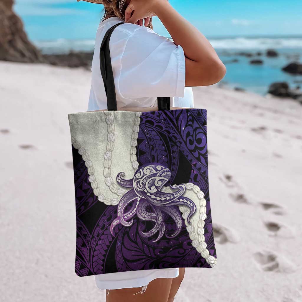 Purple Galaxy Polynesia Tribal Octopus Tattoo Tote Bag Pikake Lei Polynesian Pattern