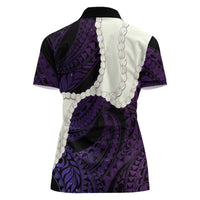 Purple Galaxy Polynesia Tribal Octopus Tattoo Women Polo Shirt Pikake Lei Polynesian Pattern