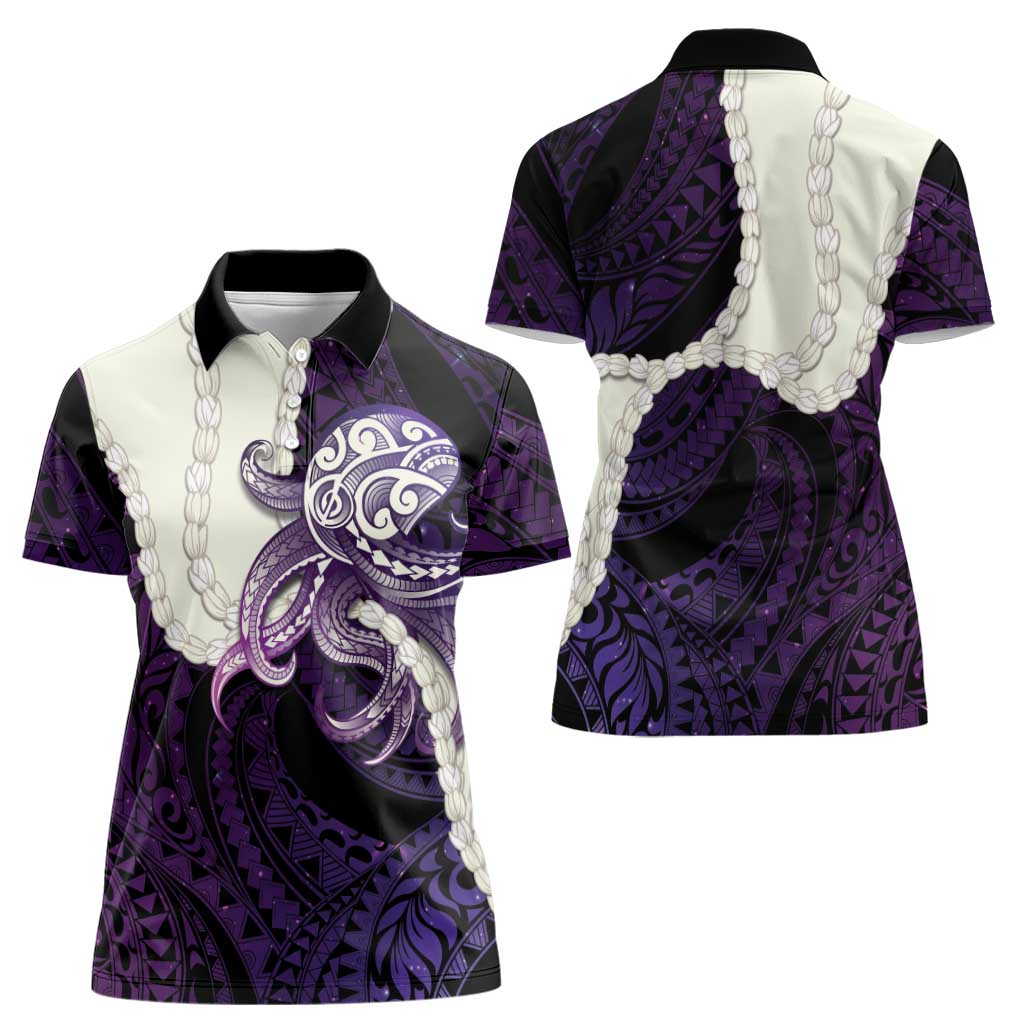 Purple Galaxy Polynesia Tribal Octopus Tattoo Women Polo Shirt Pikake Lei Polynesian Pattern