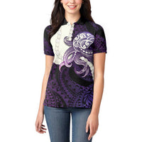 Purple Galaxy Polynesia Tribal Octopus Tattoo Women Polo Shirt Pikake Lei Polynesian Pattern