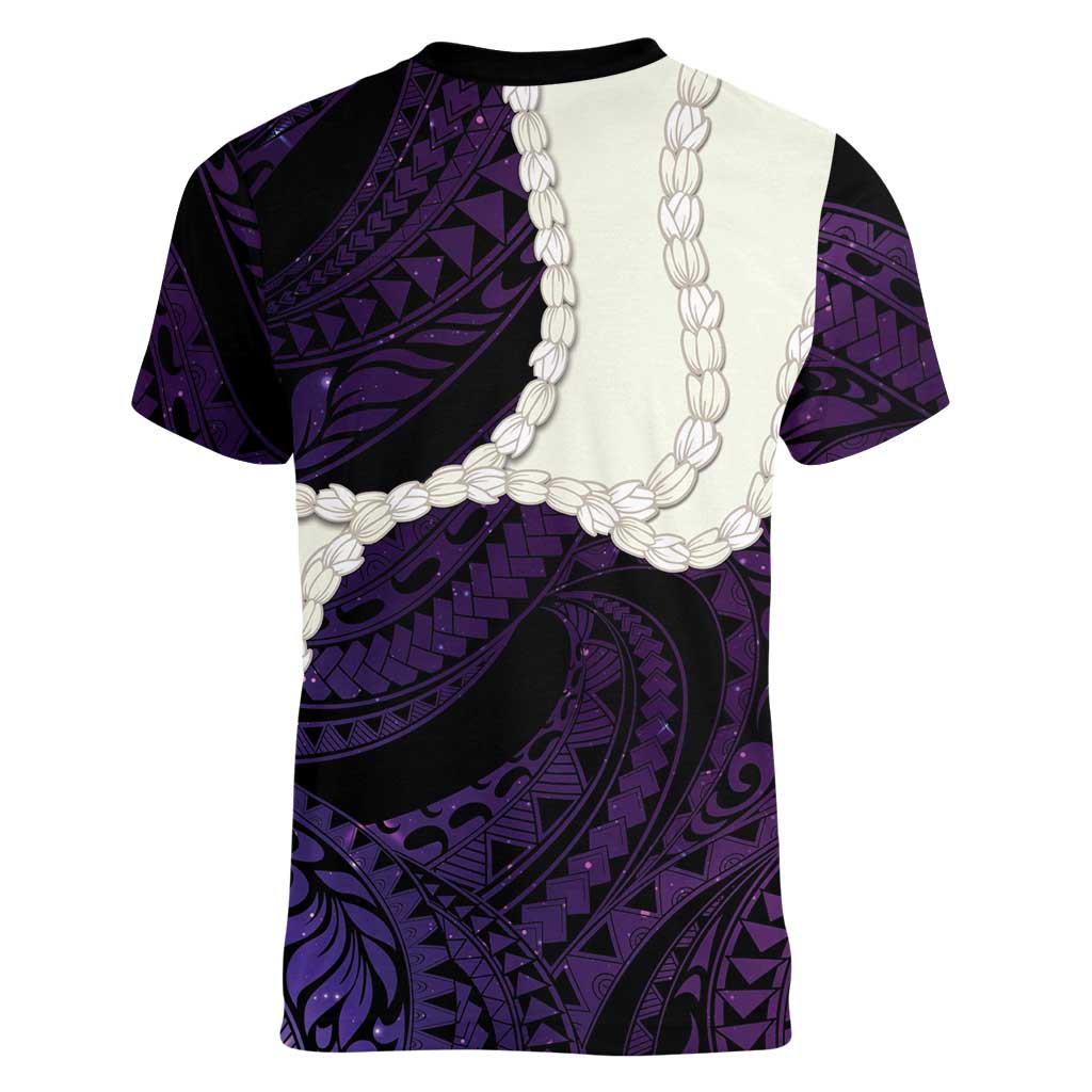 Purple Galaxy Polynesia Tribal Octopus Tattoo Women V-Neck T-Shirt Pikake Lei Polynesian Pattern LT14 - Polynesian Pride