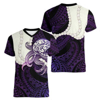 Purple Galaxy Polynesia Tribal Octopus Tattoo Women V-Neck T-Shirt Pikake Lei Polynesian Pattern LT14 - Polynesian Pride