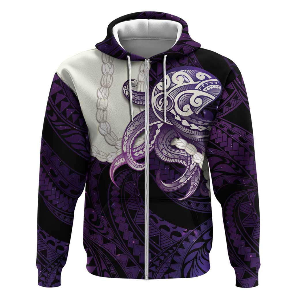 Purple Galaxy Polynesia Tribal Octopus Tattoo Zip Hoodie Pikake Lei Polynesian Pattern