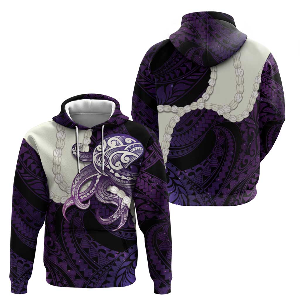 Purple Galaxy Polynesia Tribal Octopus Tattoo Zip Hoodie Pikake Lei Polynesian Pattern