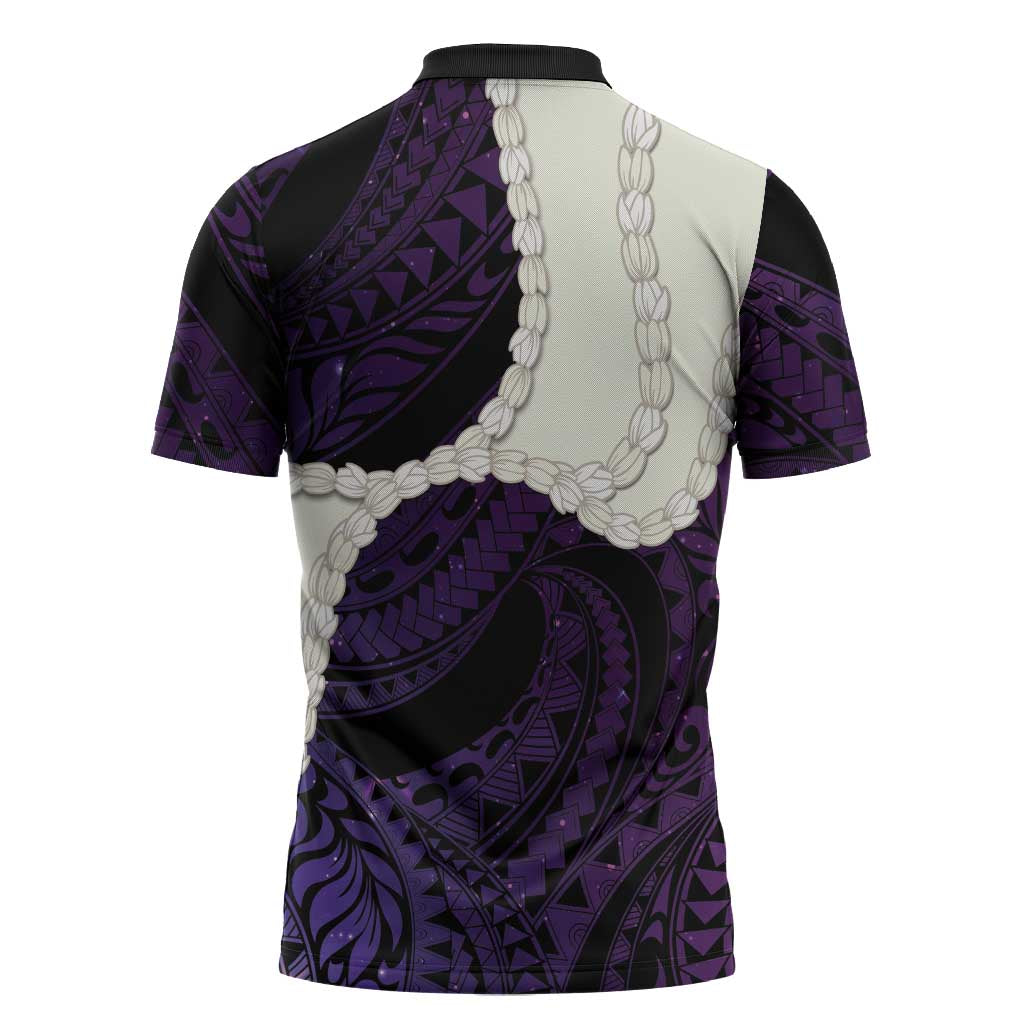 Purple Galaxy Polynesia Tribal Octopus Tattoo Zipper Polo Shirt Pikake Lei Polynesian Pattern