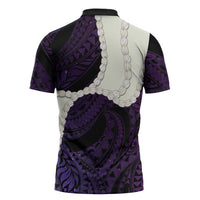Purple Galaxy Polynesia Tribal Octopus Tattoo Zipper Polo Shirt Pikake Lei Polynesian Pattern