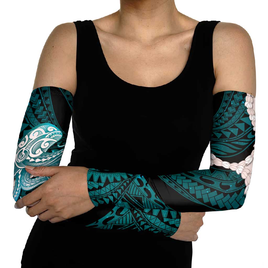 Teal Galaxy Polynesia Tribal Octopus Tattoo Arm Sleeves Pikake Lei Polynesian Pattern