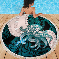Teal Galaxy Polynesia Tribal Octopus Tattoo Beach Blanket Pikake Lei Polynesian Pattern